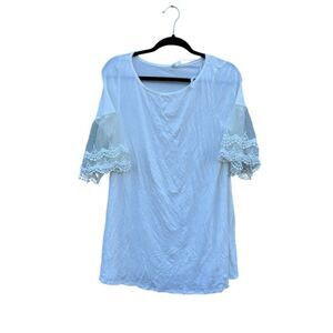 NWT Pink Blush Maternity blouse with lace sleeves size large boho cottagecore‎